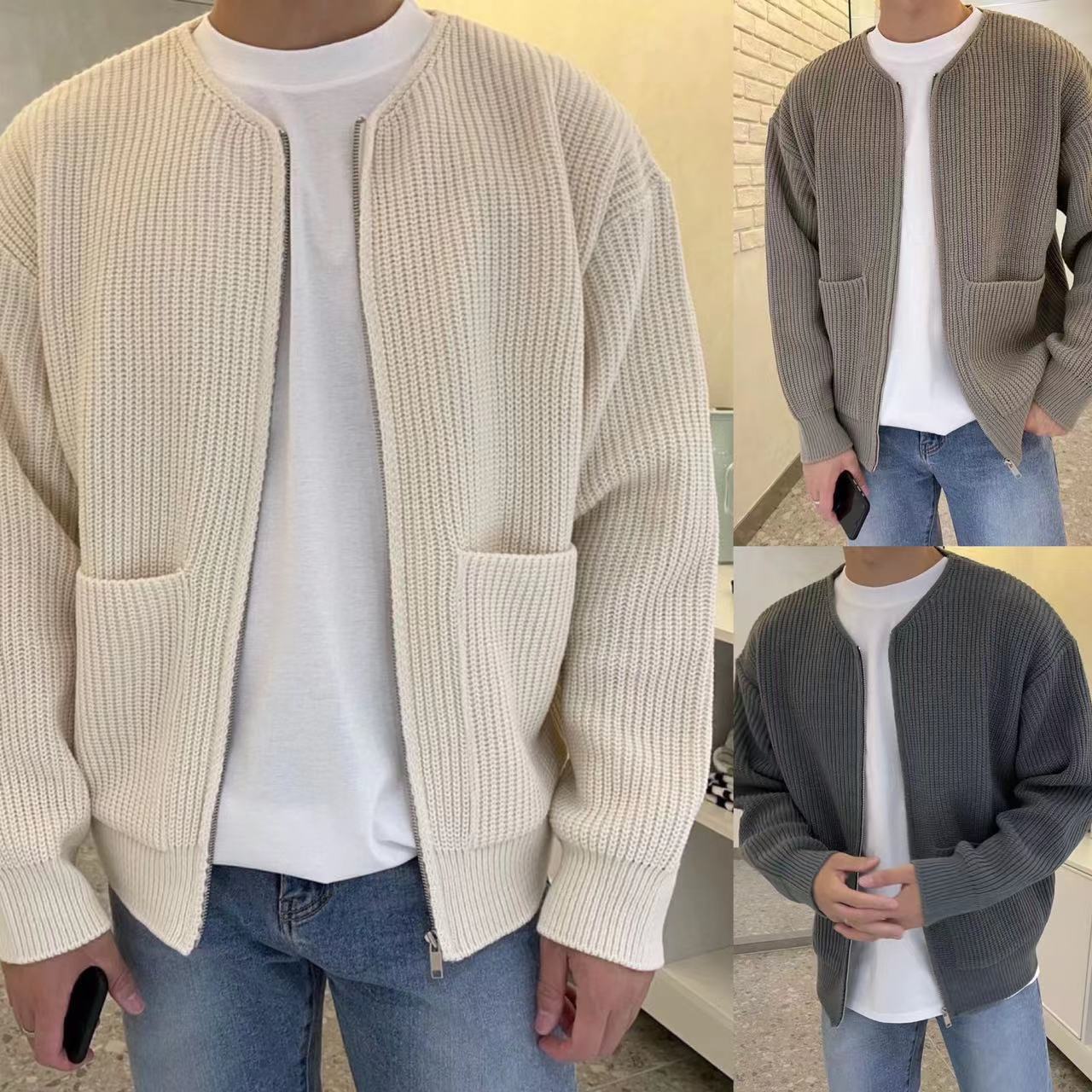 Men Zip Up Cardigan Jumper