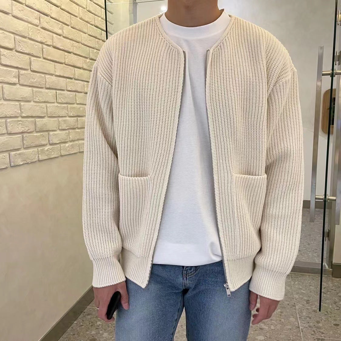 Men Zip Up Cardigan Jumper