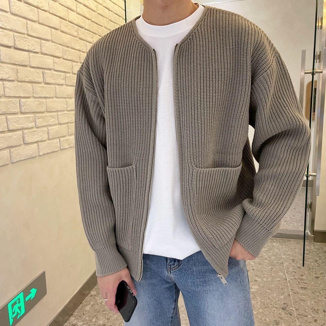 Men Zip Up Cardigan Jumper